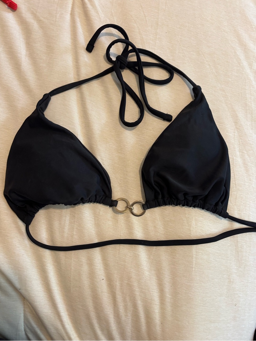 SHEIN Black Ring-Accent Triangle Bikini Top